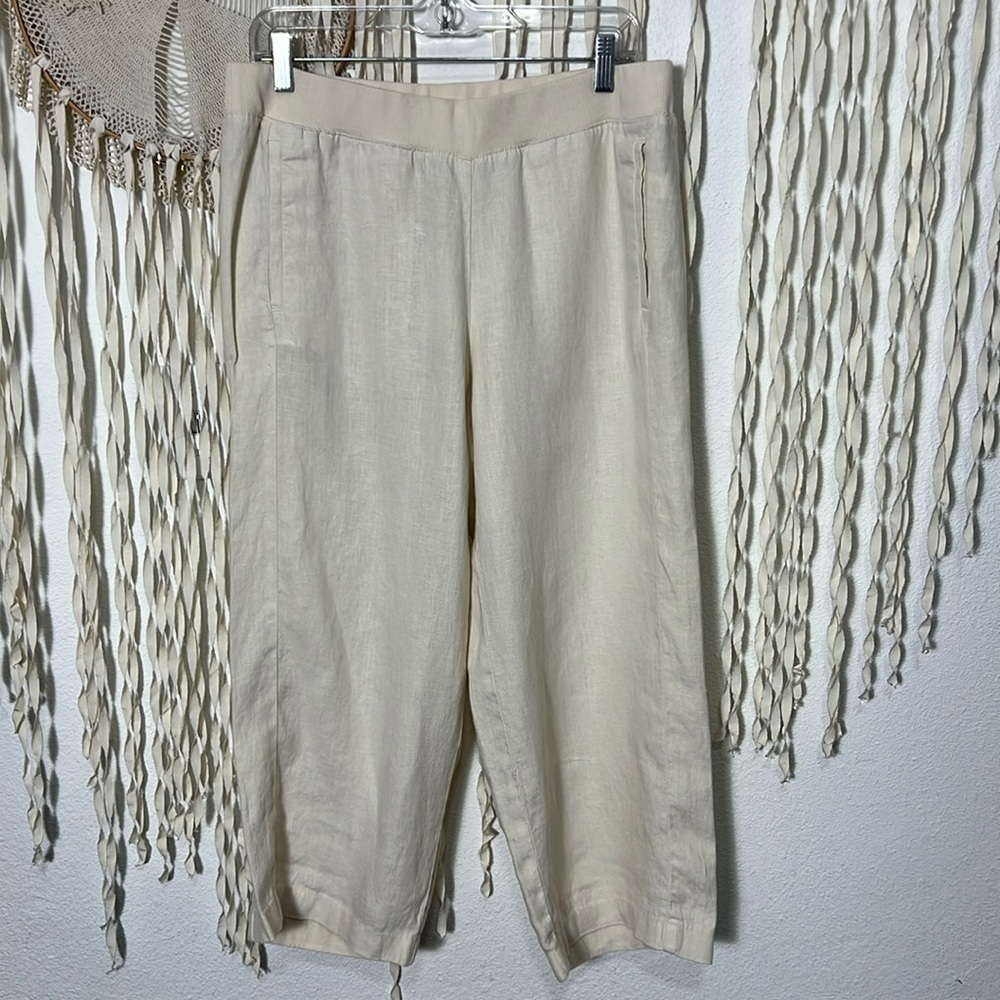 J. Jill Love Linen Cream Linen Pull On Cropped Wide Leg Pant Size M